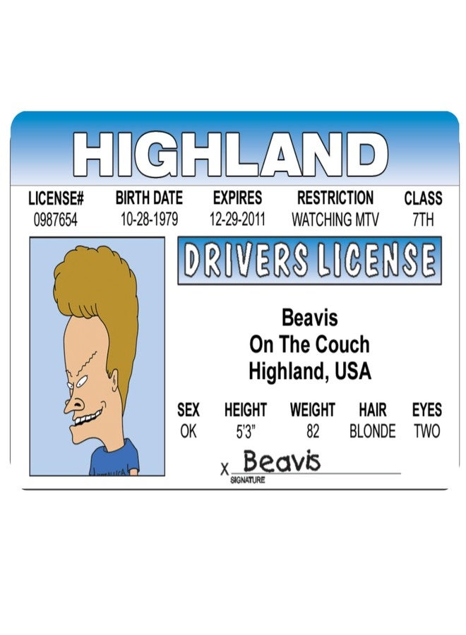 Signs 4 Fun Parody Driver’s License | WY - Beavis ID | Fake ID Novelty Card | Collectible Trading Card Driver’s License | Novelty Gift for Holidays | Made in The USA